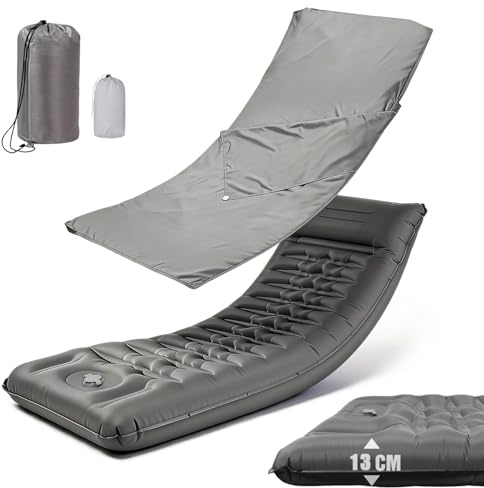 sancuanyi Colchoneta autoinflable, 13 cm de grosor, colchón hinchable con saco de dormir de cabaña, bomba de pie y almohada, colchoneta isotérmica, colchón de aire para exteriores, camping, senderismo
