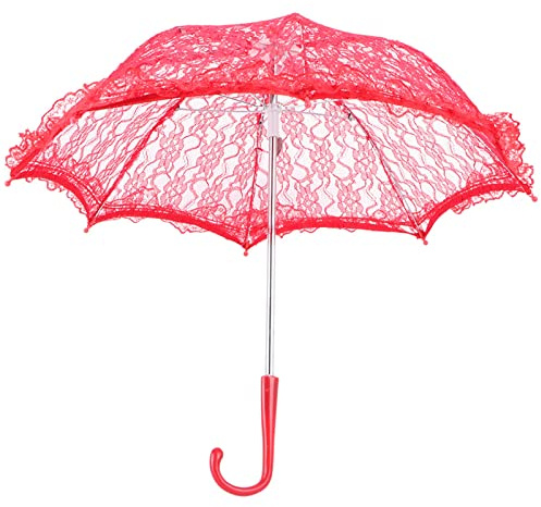 Mrisata Spetsparaply, Bröllopsparaply i Elegant Design med J-handtag för Bröllopsdekoration Fotorekvisita, Vit eller Röd, 42x47 Cm (5123 röd)