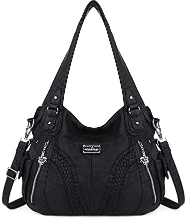 Purses and Handbags Women Fashion Tote Bag Shoulder Bags Top Handle Satchel Purses Washed Synthetic Leather Handbag 1-2#black 13.8 * 4.7 * 11.8 inches