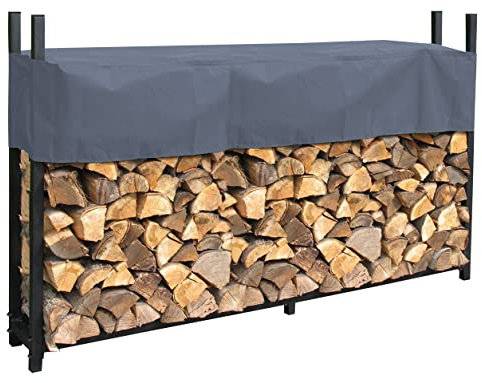 QUICK STAR Metall Kaminholzregal Anthrazit 200 x 25 x 115 cm Garten Kaminholzunterstand 0,8 m³ / 1,3 SRM Stapelhilfe mit Schutzhülle Grau