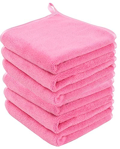 HIDMD Tissus démaquillants en Microfibre, Serviette Visage Démaquillante Réutilisable Microfibre Décapant Lavable Débarbouillette Douce 30cm x 30cm (30cmx30cm, Rose clairx6)