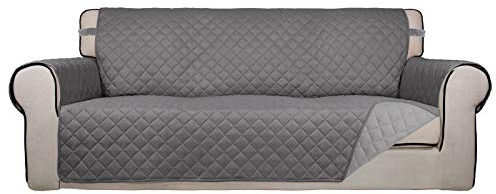 PureFit Reversible Quilted Sofa Cover, Water Resistant Slipcover Furniture Protector, Washable Couch Cover with Non Slip and Elastic Straps for Kids, Dogs, Pets (Oversized Sofa, Gray/Light Gray)