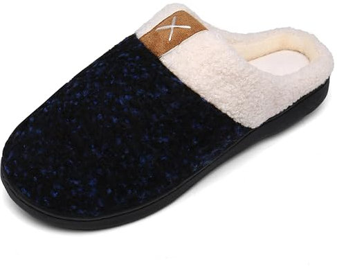 Mishansha Pantoufles Hiver Homme Mémoire Mousse Souple Peluche Chaussons Antidérapante Accueil Intérieure Slippers bleu 42/43 EU