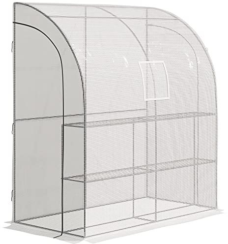 Outsunny Serre de Jardin PE avec étagères 3 Niveaux, Serre de Balcon, bâche renforcée 140 g/m², châssis en Acier, 2 Portes zippées enroulables, pour légumes Plantes Fleurs, 200 x 100 x 215 cm, Blanc