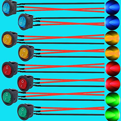 RUNCCI-YUN 8 Stücke LED Wippschalter, Kippschalter 12V, Runde SPST Switch für Auto Boot Lastwagen Trailer KFZ (Mit Kabel)