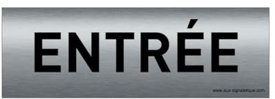 AUA SIGNALETIQUE - Plaque de porte Aluminium brossé imprimé AluSign Texte - 150x50 mm - Double Face adhésif au dos (Entrée)