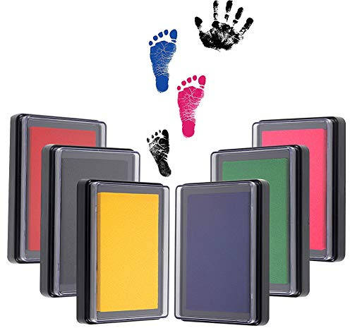 Set di 6 tamponi per timbri, impronte di piedi e mani del bambino (6 colori)