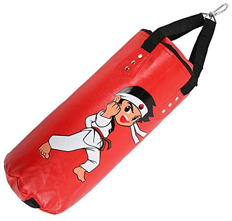 AMONIDA PU Leder hängenden Boxsandbeutel Kinder Boxsack, rot/schwarz Robuster und langlebiger Vierfachpolsterschutz Sanda Muay Thai Training Hollow Equipment(red, 60CM)