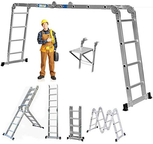 Multi-Purpose Aluminum Alloy Combination Ladder 4.7M/15.5FT Folding Step Ladders 150kg/330lbs Capacity 16 Steps with 1 Free Platform for Indoor Outdoor Works, EN131
