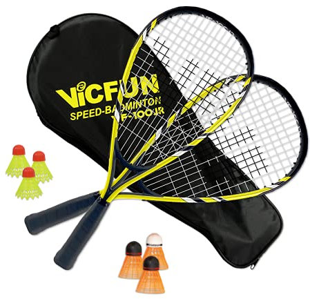 VICFUN Speed-Badminton 100 Set Junior Premium - 2 Badmintonschläger, 3 Bälle und eine hochwertige Badmintontasche