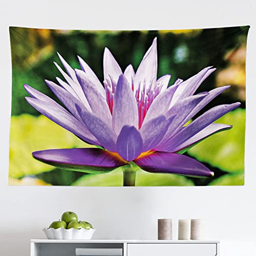 Ambesonne Flowers Tapestry, Floating Water Petal on Pond Blossoming Close up Phot with Blurred Back, Fabric Wall Hanging Decor for Bedroom Living Room Dorm, 45 X 30, Lavender Apple Green