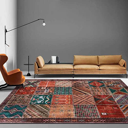 Rururug Tappeto Salotto moderno a pelo corto Tappeti Camera da Letto Tappeto da Soggiorno Divano Moquette Antiscivolo,Geometrico Rosso Multicolor Patchwork,Rectangular 160 x 200 cm