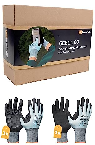 Gebol GO Arbeitshandschuh-Set Sommer | Größe L (Gr. 9) | Innovation gegen schwitzende Hände | Allround-Handschuhe mit kühlendem Effekt | Für Herren | 6 Paar
