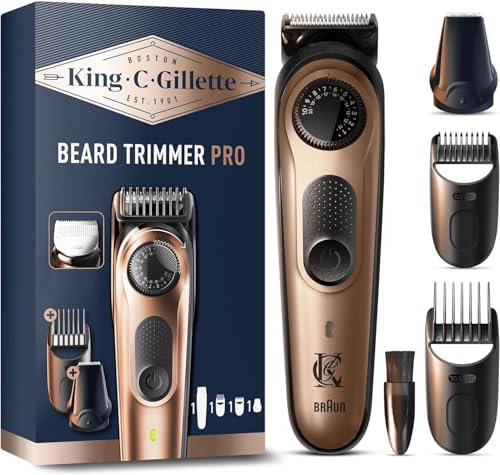 King C. Gillette Regolabarba Uomo PRO, Rasoio Elettrico Barba Con Selettore Di Precisione, 40 Impostazioni Di Lunghezza, Lame In Metallo Di Lunga Durata, Testina Di Precisione E 2 Pettini Lavabili