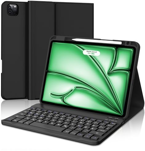 FOGARI Tangentbordsfodral för iPad Pro 11, tyskt QWERTZ magnetiskt avtagbart Bluetooth-tangentbord med pennhållare för iPad Air 6 11 tum (M2 2024), svart