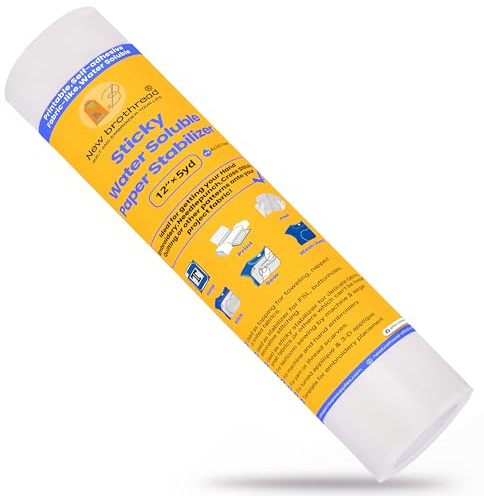 New brothread 12x5YD(30.5x457cm) Stabilisateur de Broderie Auto-Adhésif Soluble dans l'eau Papier à Broder -Poids Moyen- Convient pour imprimer ou dessiner des motif, broder à la main ou à la machine