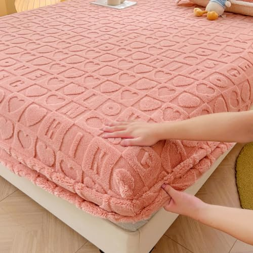 Hiseng Lenzuolo con Angoli in Flanella, Elastico Lenzuola Letto Fino a 30 cm di profondità, Traspirante Lenzuolo sotto con Angoli con Angolo (200x220 cm (Lenzuolo con Angoli),Lettere Rosa)