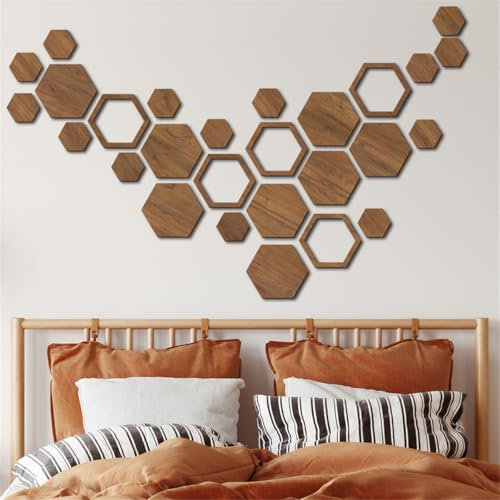 Décoration murale en bois hexagonal, lot de 27 autocollants muraux hexagonaux 3D amovibles en nid d'abeille, panneaux décoratifs muraux hexagonaux en bois pour autocollants muraux hexagonaux à faire