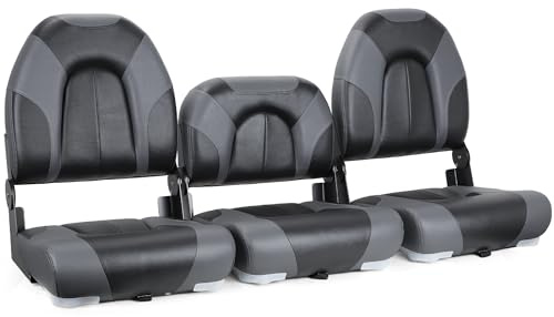 SUNDGORA Premium Marine 52 Bass Boat Seat 3 PCS bass boat bench seat Folding Fishing Boat Seat,Stainless Steel Screws Included, Charcoal/Black