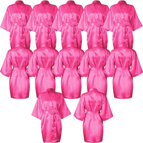 OJMHD 12 accappatoi da donna in raso per damigella d'onore, kimono rosa setoso per adulti, accappatoio corto da sposa per spa, addio al nubilato, matrimonio, compleanno (UK, numerico, 42, regolare)