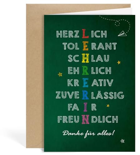 MEJOSER Karte Lehrer Geschenk mit Umschlag Lehrerin Klappkarte 18x12cm Abschiedsgeschenk zum Abschied Abschiedskarte Danke Abschluss Abitur Dankeskarte