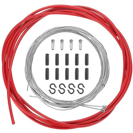 QUARKZMAN Set Cavo Cambio per Bicicletta Universale - Kit Sostituzione Cavo Freni e Cambio con Guaina per Mountain Bike e Bici da Strada, Colore Rosso