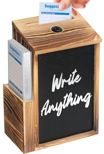 Uniclife Wood Suggestion Box, Wooden Donation Boxes for Fundraising, Prayer Boxes with Chalkboard and 50 Suggestion Cards, Ballot Boxes Tip Drop Box for Wedding Church & Classroom