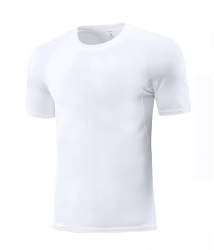 Towintec Pojkar kort ärm tröja för sport T-shirt, snabb tuggning kompressionsbas, tröjbotten för löpning, gym, basket, fotboll, träning, Vitt och blått, 12 �r