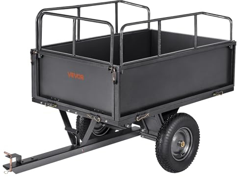 VEVOR Remorque à Benne Basculante, 481 L, Remorque de Tracteur Tondeuse à Gazon de Jardin en Acier, Capacité de Charge 272 kg, avec Pneus 40,64 cm, Chariot de Transport à Déversement, pour VTT, UTV