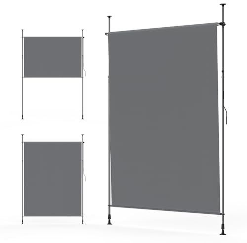 YEAUPE PRO Tenda da sole verticale per esterni, 150 x 300 cm, grigio scuro, senza forature, con morsetto a manovella, adatta per balconi, terrazze, esterni e giardino, frangivista resistente alle