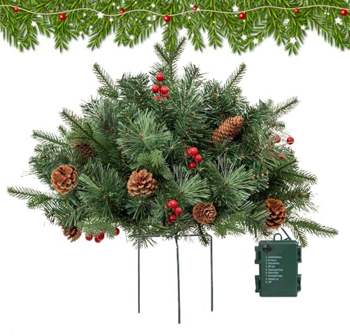 Relleno de maceta de Navidad para exteriores, relleno de maceta iluminado con estaca de trípode, decoración de festivales para porche, jardín, macizos de flores, reuniones familiares