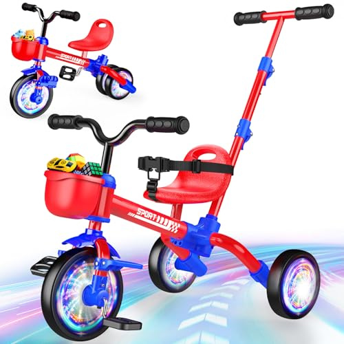 HappyGoLucky Triciclo 5 En 1 Evolutivo Bebe, Bici Bicicleta Niños 1-3 Años-Ruedas Luminosas/Asa Parental/Asientos&pedales Regulables, Juguetes Regalo Niños 1-5 Años Juegos Exterior Regalo De Cumpleaño