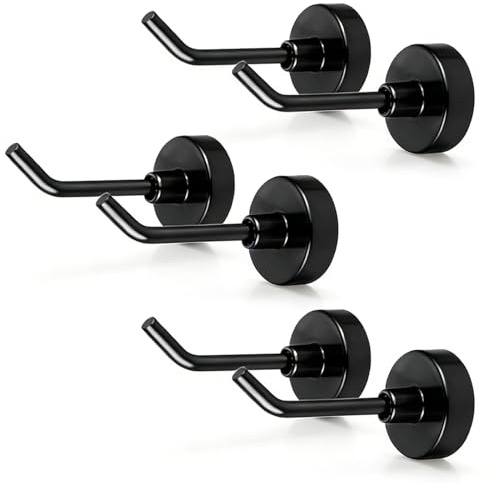 Ztolbriy Ganchos Magnéticos de Alta Resistencia, 6 Unidades, Carga Máxima 2kg, 7cm de Largo, Ganchos Imán para Crucero, Percha Magnética para Garaje, Cocina, Refrigerador y Más (Negro)