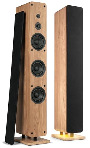 Audizio Arco – Pack de 2 Altavoces Bluetooth potentes de Torre con Amplificador Incorporado de 160W, Entrada óptica, USB, Luz LED, Compatible con TV, proyectores y Tocadiscos – Color Madera Clara