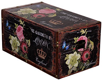 Baule SJ 16011 con Rose London Inghilterra, Cassapanca in Legno Vintage, Tesoro, Cassapanca dei Pirati