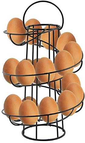 Quieting Kitchen Storage Spiral Helter Skelter Egg Holder Stand Rack Holds Up to 18 Eggs for Countertop Kitchen (Black)
