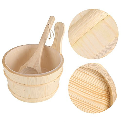Natural Widen Handle Wood Water Bucket Wooden Bucket Plastic Liner Sauna Room Accessory for Steaming Bathroom