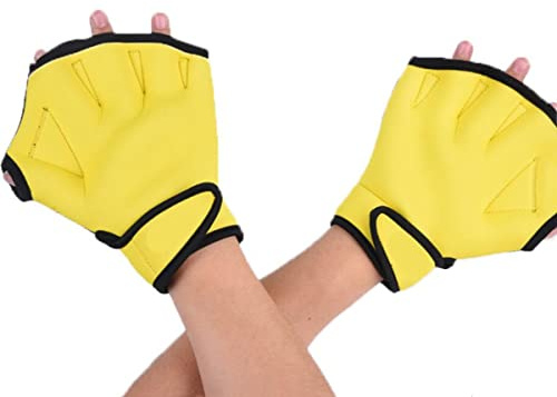 EXCEREY 1 Pair Men Women Children Swimming Webbed Paddling Palm Gloves Water Resistance Aquatic Fitness Training Aqua Fit for Surfing, Snorkeling, Diving ( Yellow, M)