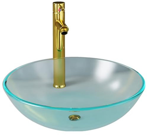 vidaXL Lavabo de Bain avec Robinet et Drain à Poussoir Vasque à Poser de Toilette Lave-mains de Salle de Bain Lavabo de Salle d'Eau Verre Trempé