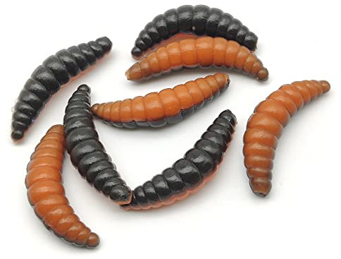 Forellenköder Bienenmaden, Gummiköder, Forellen Gummiköder, Angelköder,Trout Lures (Schwarz-Orange)