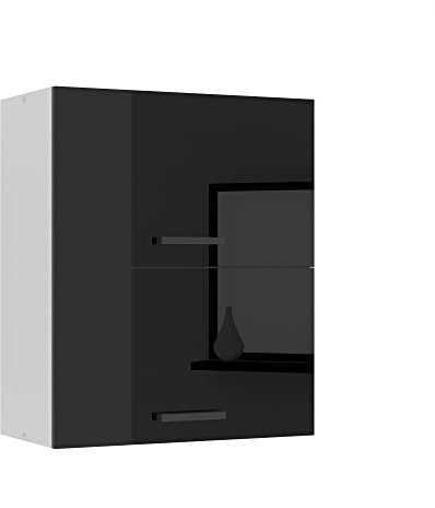 Belini Hängeschrank Küche, Küchenschränke SGP2. Breite 60 cm. Oberschrank mit 2 Türen, Küchenhängeschränke, Wandschrank Hängend, Schwarz Hochglanz