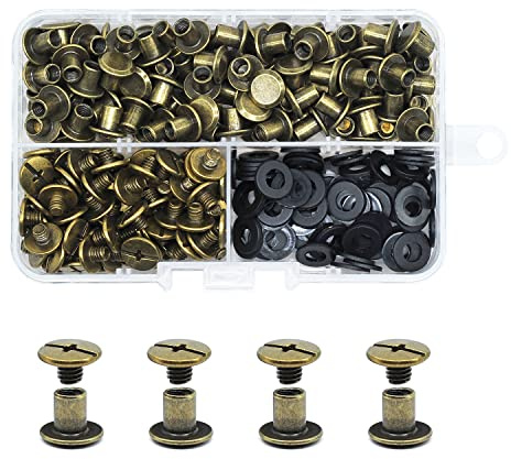 JINTANG 90 set di viti Chicago,M5×6mm Rivetti a Vite,kit di viti Chicago Phillips,rivetto in metallo Chicago Button,per cintura in pelle fai da te Craft cintura decorazione rilegatura(Bronzo)