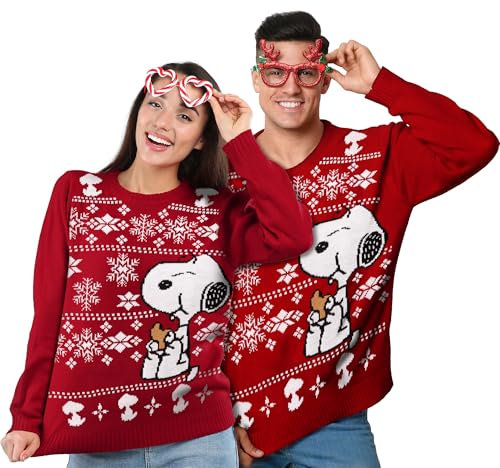 United Labels Snoopy Weihnachtspullover Unisex, Rot, S, Winter Strickpullover, Pullover für Herren und Damen
