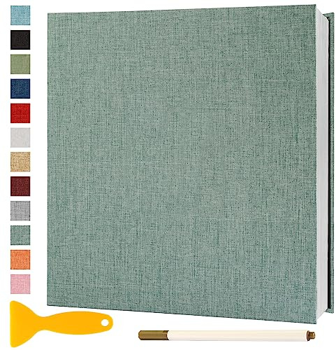 Album Photo Adhesif Vierge 28x27 CM Classeur Photo Livre Photo Personnalisable Scrapbook de Classe Mariage Livre D'or Enfant Bebe DIY Carte Postale, 40 Pages Vert