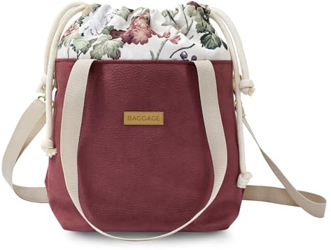 Amazinggirl Handtasche Beuteltasche Damen Tasche A4 oder A5 - Schultertasche Shopper Bag Stofftasche Stoffbeutel mit Innentasche Einkaufstasche Beutel als große Umhängetasche Blumen Rot