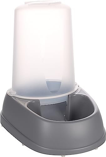 Distributore Automatico di Cibo e Acqua Raja Grigio – 1,5L, Doppio Uso, Facile da Pulire, Base Antiscivolo
