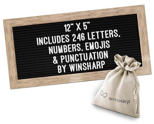 Small Letter Board | 12x5 Mini Black Felt Classy Dark Stained Wooden Frame with White Letters | Premium Changeable Sign Boards for Home Decor Motivational Quotes Baby Announcement Price List