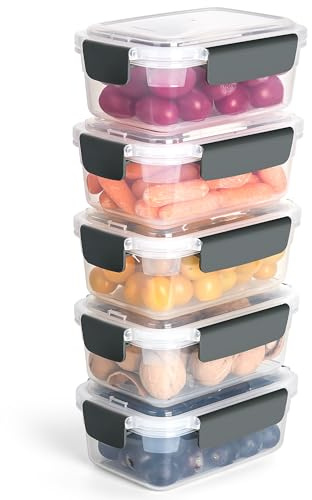 YORY 3 cup Plastic Food Storage Containers with Lids Nestable Freezer Dishwasher Safe Rectangle Container Set,5-Pack