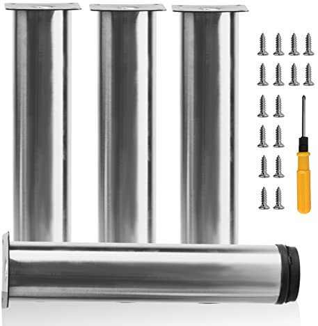 Toolzia 4 gambe per mobili, 25 cm, regolabili in altezza, piedini di supporto di ricambio per divano, tavolo, sedia, scrivania, credenza cucina, armadi, gambe (argento)