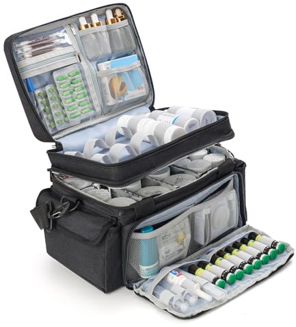 XHGWJSX Medicine Organizer with Adjustable Divider, Double-Layer Medicine Bottle organizer Storage, Portable Home Health First Aid Bag, Medicine Organizer Box for Emergency Medications (Bag Only)